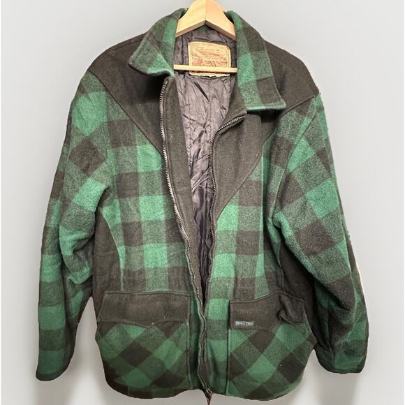 Cripple Creek Circle S Buffalo Check Wool Zip Jacket Green Black 90s Lined VTG L - Picture 1 of 6